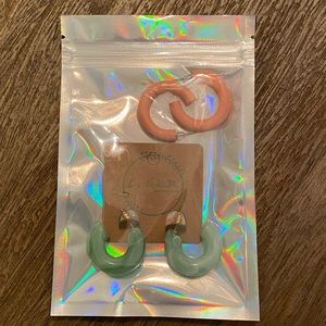 Jade and coral acrylic hoop earrings; never worn.